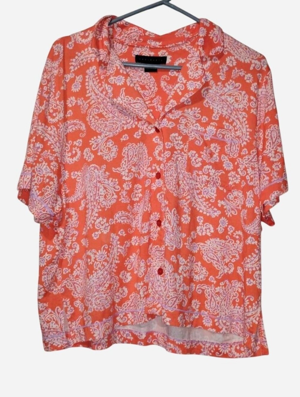 Sanctuary Orange Paisley Print Short Sleeve Camp Shirt Button Up Top - Size Medi